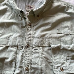 L.L. Bean Men's Shirt XXL 2XL Vented Fishing Hiking Long Sleeve Green Button Up‎
